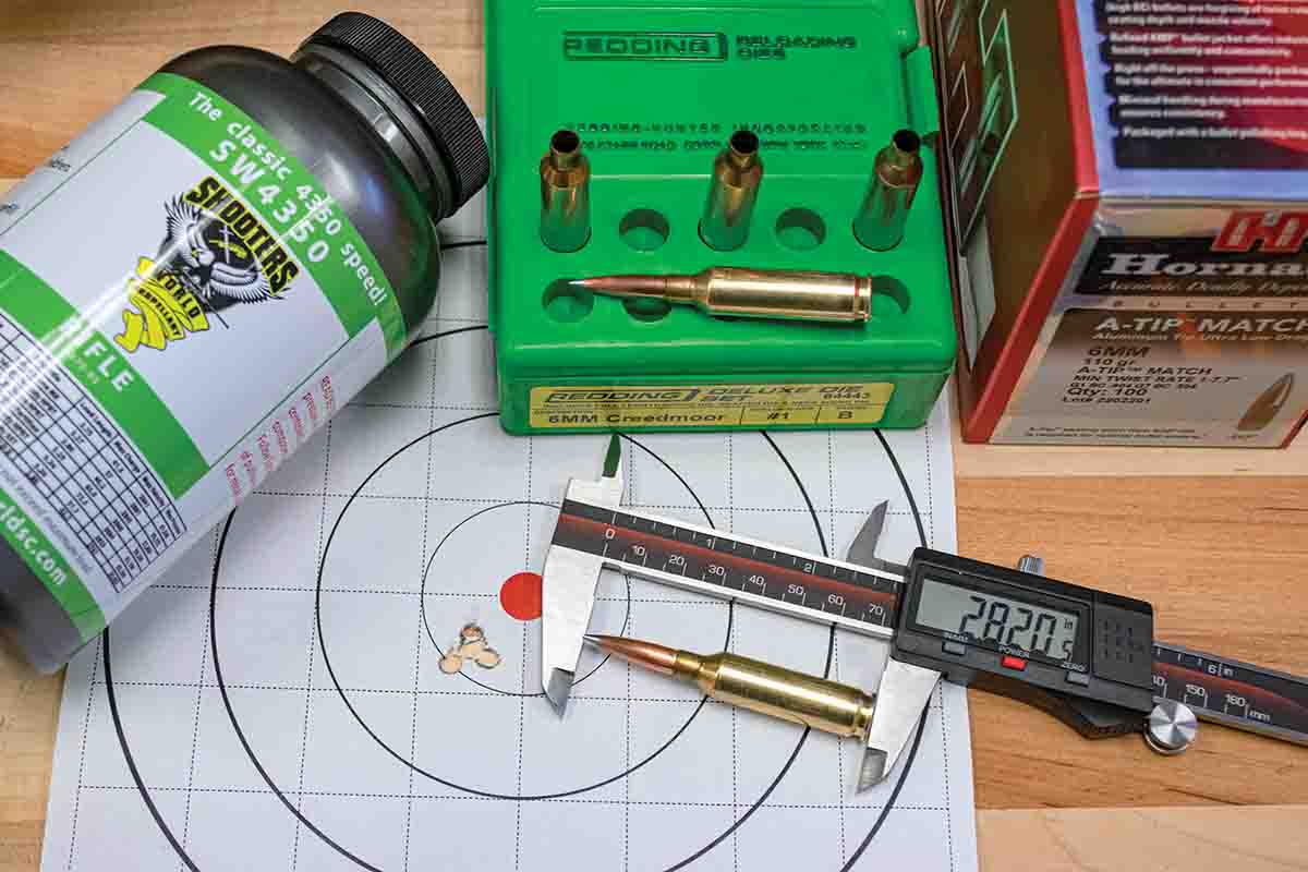 Shooters World 4350 offered consistent ignition resulting in low ES and SD across the board in the 6mm Creedmoor and turned in an excellent group measuring out to .35 inch.